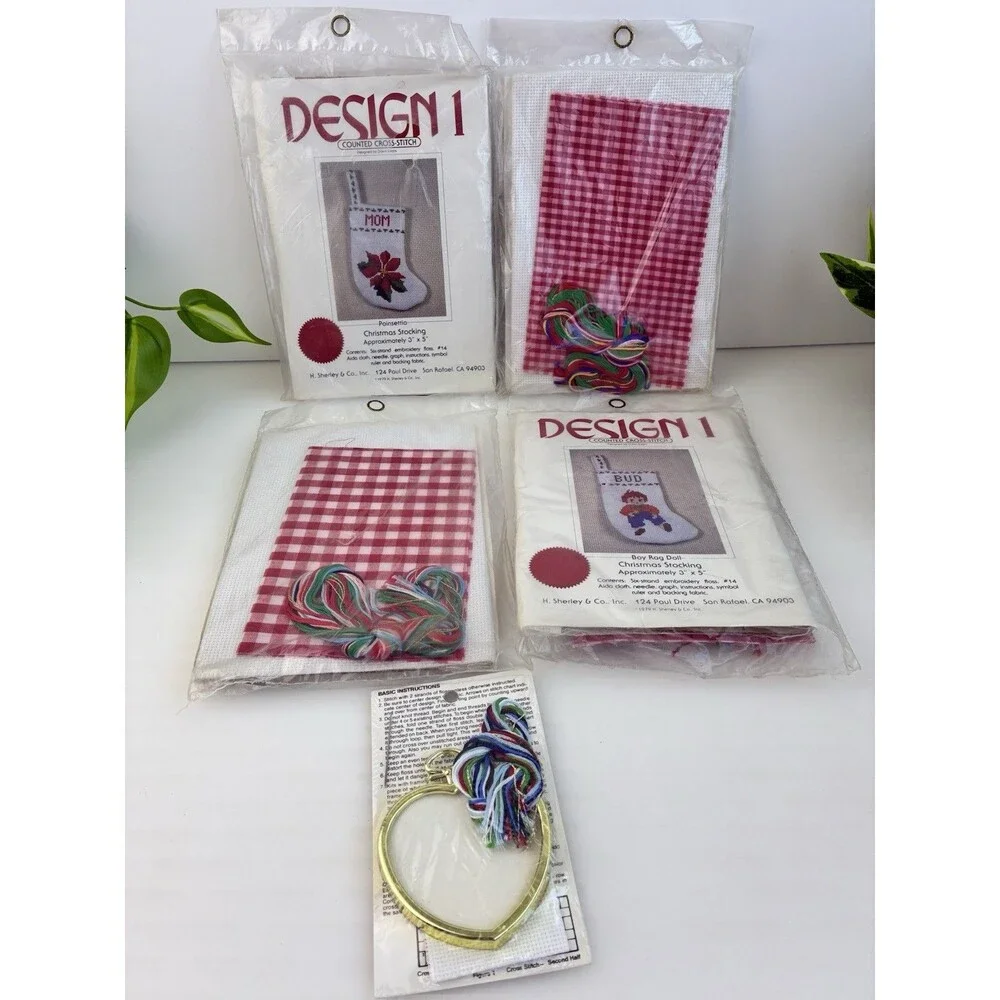 Mini 5” Stocking Set Counted Cross Stitch Kit NEW Ornament Kit Xmas Tree Angel